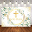 Mocsicka White Flowers and Gold Cross God Bless Baby Shower Backdrop-Mocsicka Party