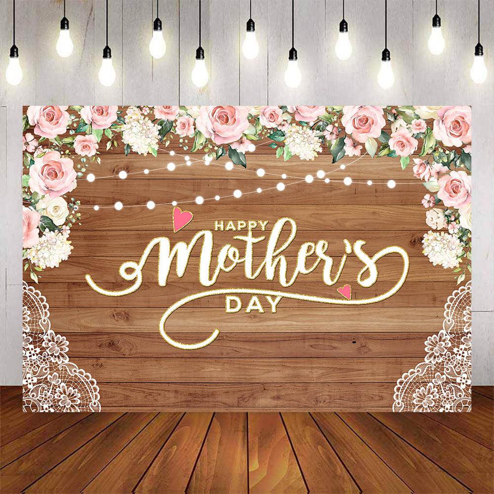 Mocsicka Pink Flowers and Lace Happy Mother's Day Backdrop-Mocsicka Party