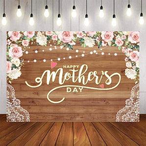 Mocsicka Pink Flowers and Lace Happy Mother's Day Backdrop-Mocsicka Party