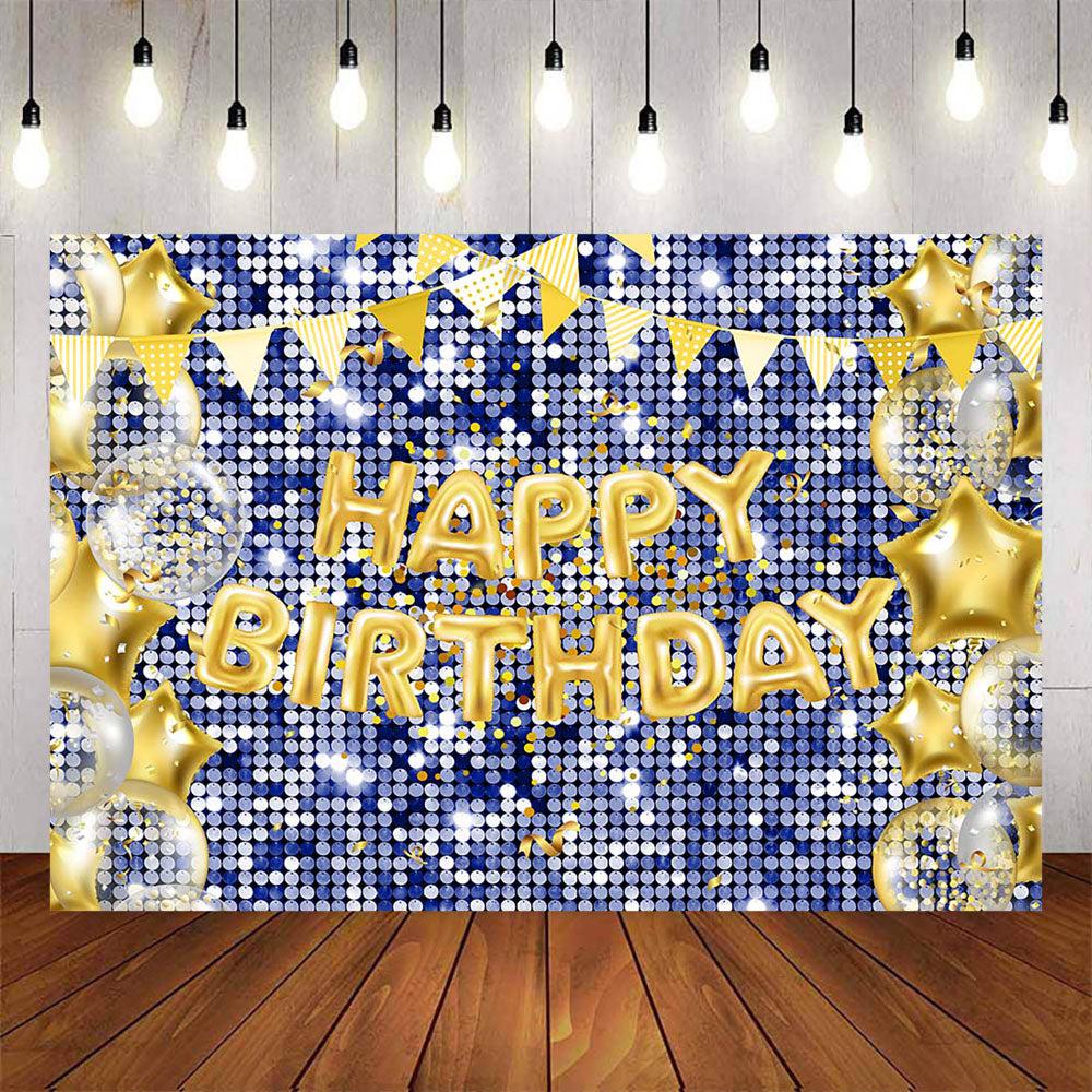 Mocsicka Blue Round Glitter and Gold Star Happy Birthday Backdrop-Mocsicka Party