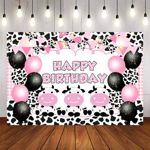 Mocsicka Cow and Balloons Happy Birthday Backdrops-Mocsicka Party