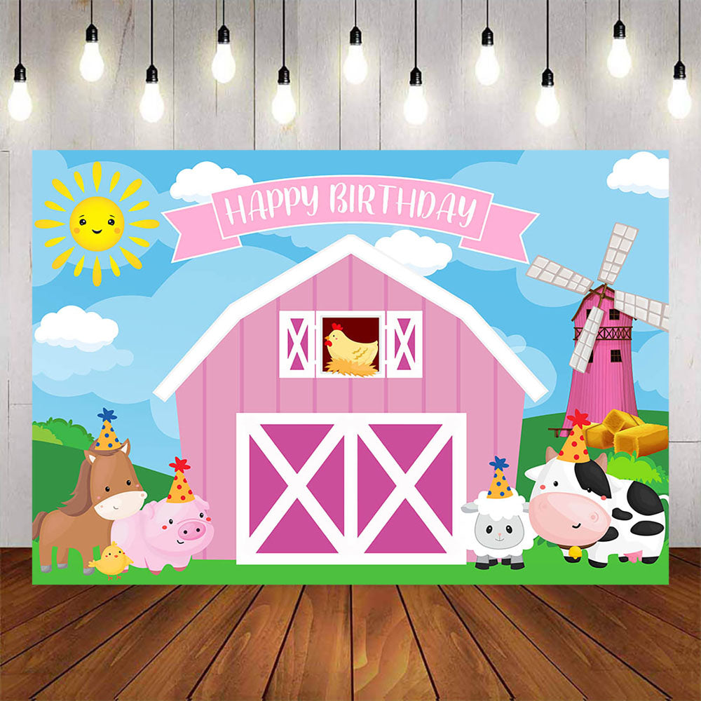 Mocsicka Farm Theme Pink Barn and Little Animals Birthday Backdrop-Mocsicka Party