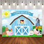 Mocsicka Farm Theme Blue Barn and Little Animals Birthday Backdrop-Mocsicka Party