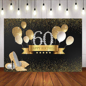 Mocsicka Diamonds 60th Birthday Backdrop High Heels and Balloons Back Drops