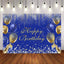 Mocsicka Blue Gold Balloons and Diamonds Happy Birthday Backdrop