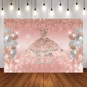 Mocsicka Quincea?era Rose Gold Dress and Diamond Fifteen Backdrop-Mocsicka Party