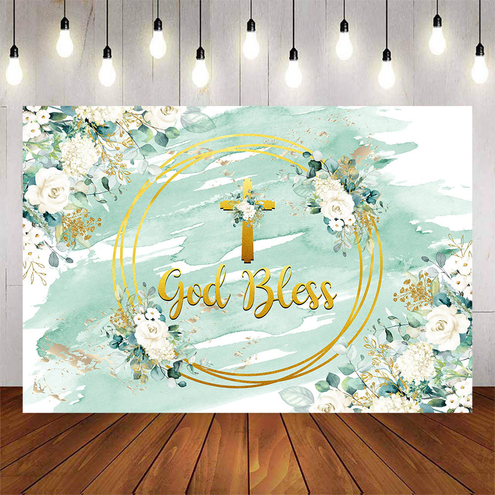[Only Ship To U.S.& CA] Mocsicka Green God Bless Baby Shower Flowers Backdrop-Mocsicka Party