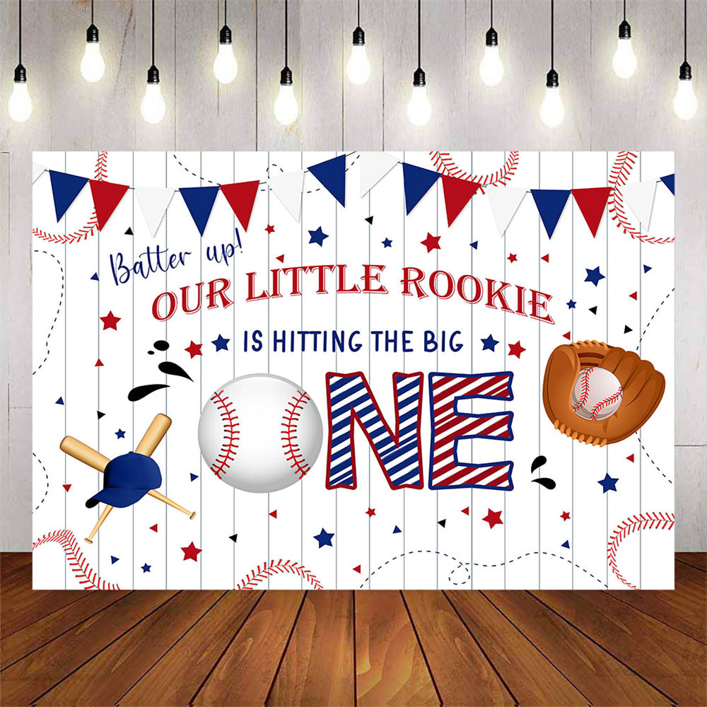 Mocsicka Our Little Rookie is Hitting the Big One Baseball Theme Birthday Backdrop-Mocsicka Party