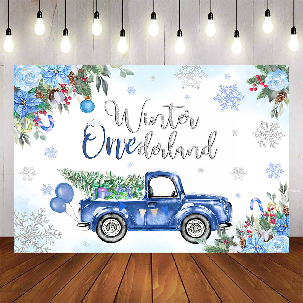 Mocsicka Christmas Winter One Blue Car Backdrop