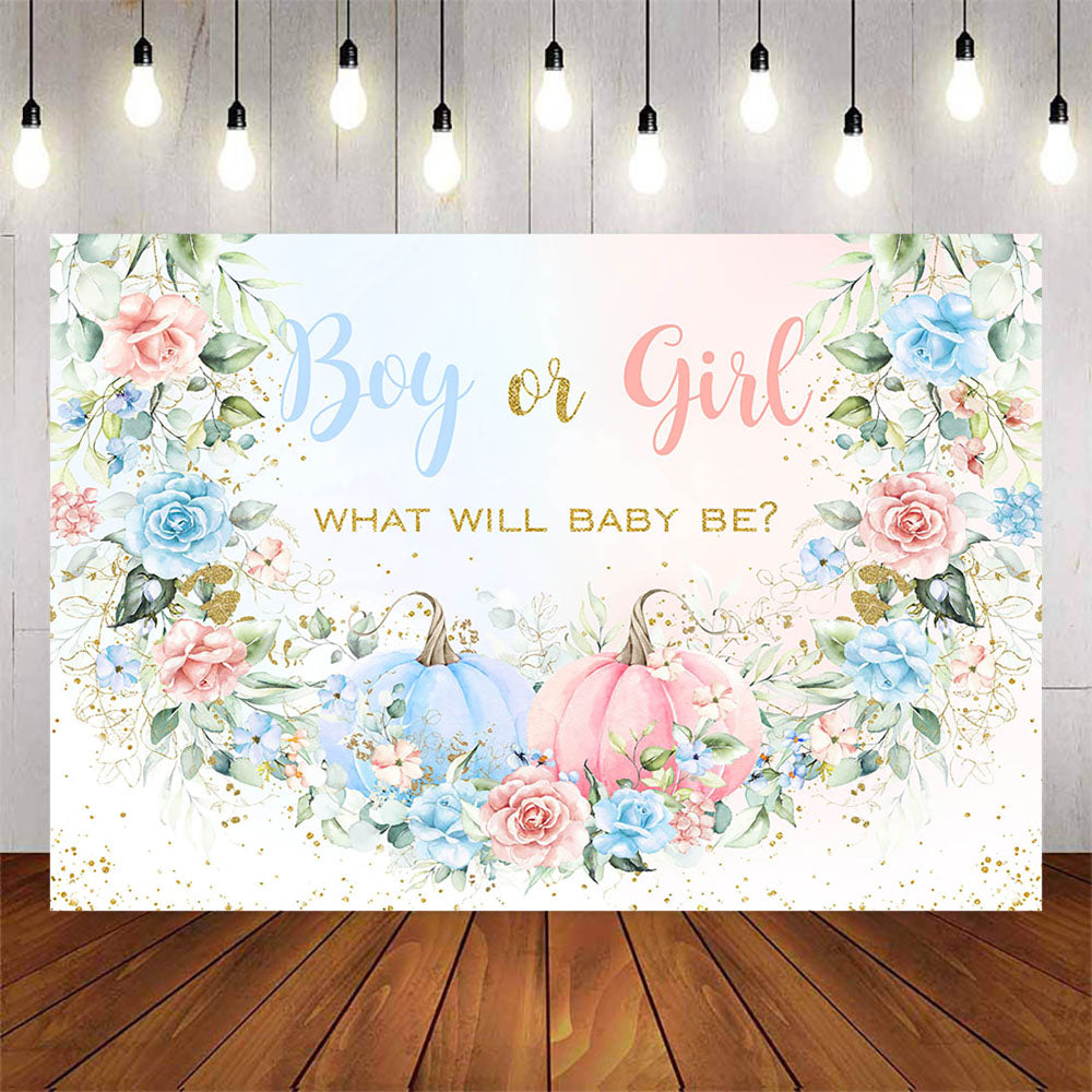 Mocsicka Pumpkin He or She Gender Reveal Baby Shower Backdrop-Mocsicka Party
