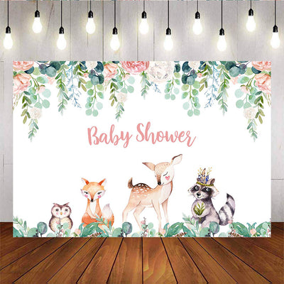 Mocsicka Woodland Green Leaves Wild Animals Baby Shower Background-Mocsicka Party