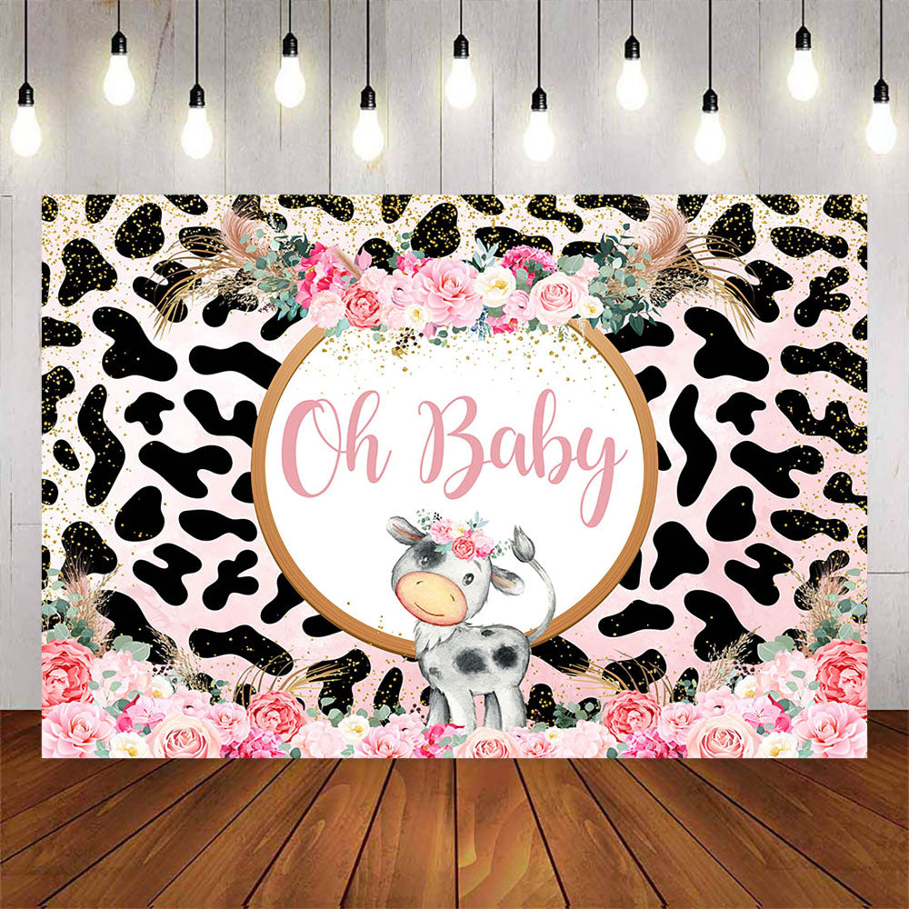 Mocsicka Party Pink Cow Oh Baby Baby Shower Backdrop-Mocsicka Party