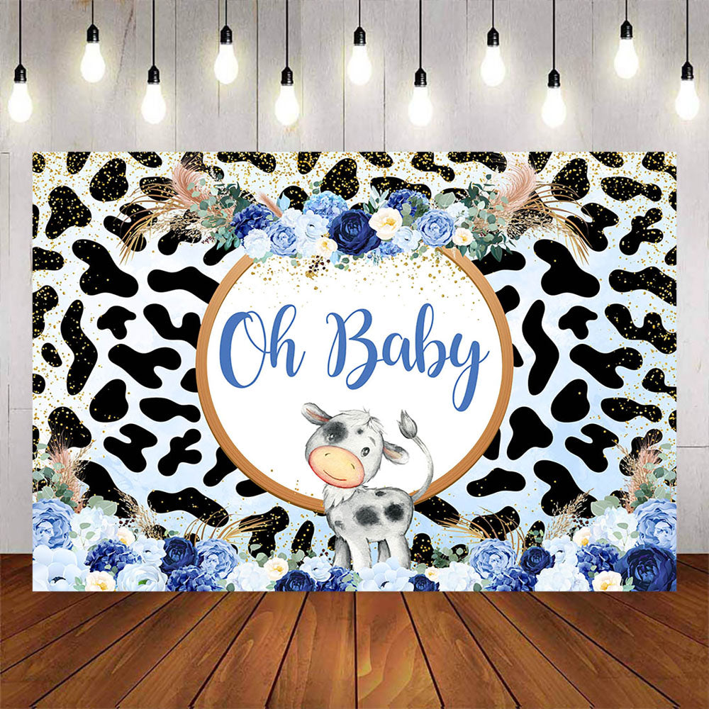 Mocsicka Party Blue Cow Oh BABY Baby Shower Backdrop-Mocsicka Party