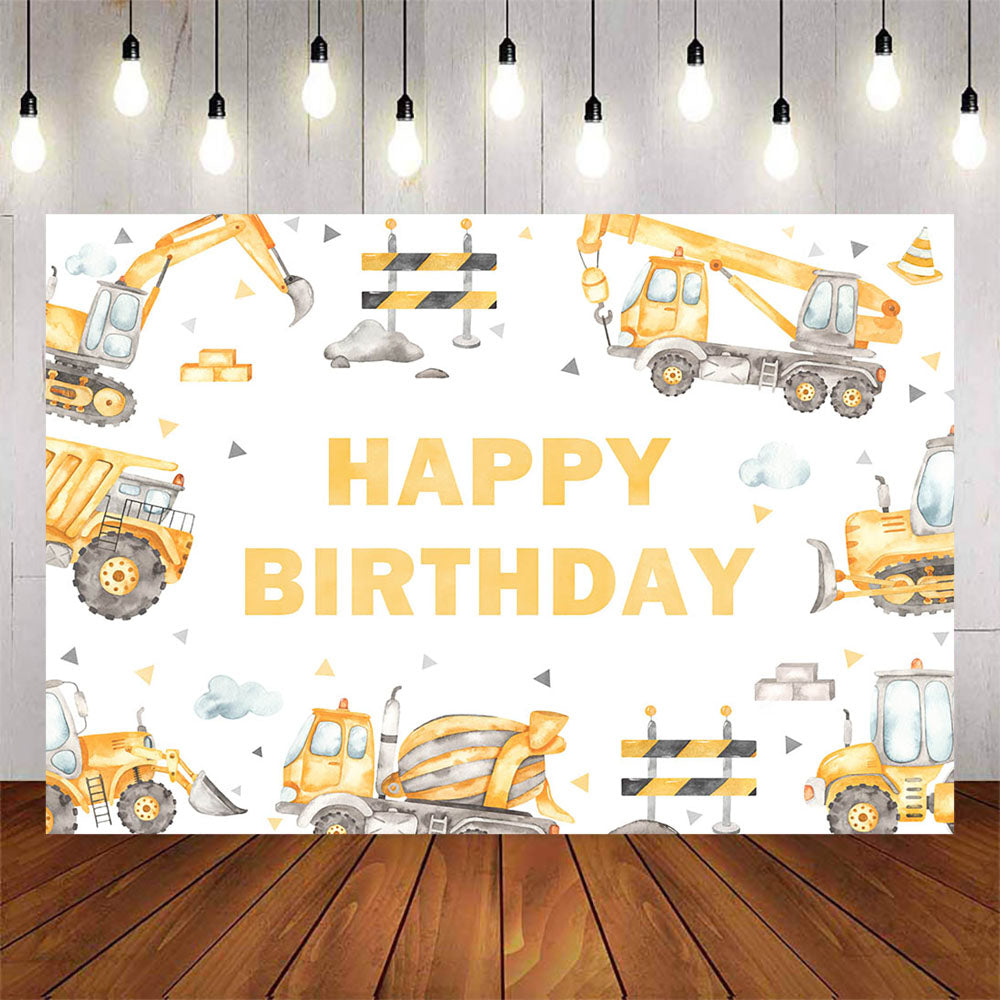 Mocsicka Party Yellow Excavator Happy Birthday Backdrop-Mocsicka Party