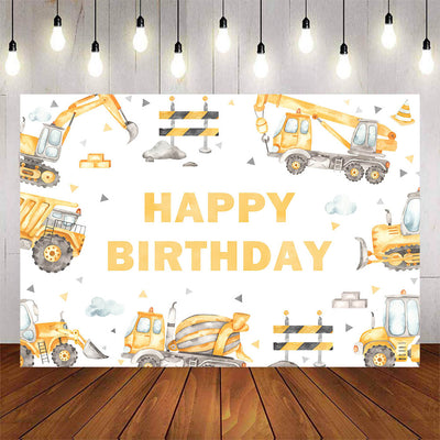 Mocsicka Party Yellow Excavator Happy Birthday Backdrop-Mocsicka Party