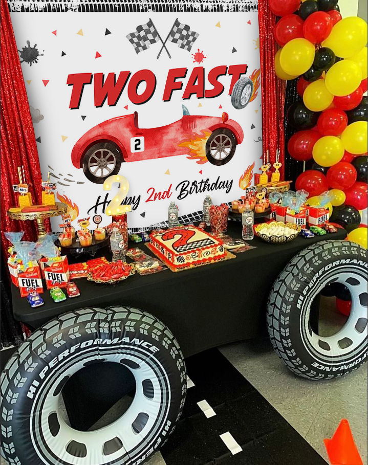 Mocsicka Two Fast Happy 2nd Birthday Backdrop
