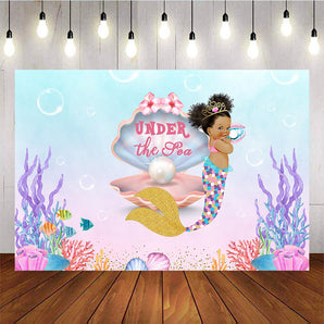 Mocsicka Mermaid Theme Baby Shower Backdrop Pearl Shell Under the Sea Photo Props-Mocsicka Party