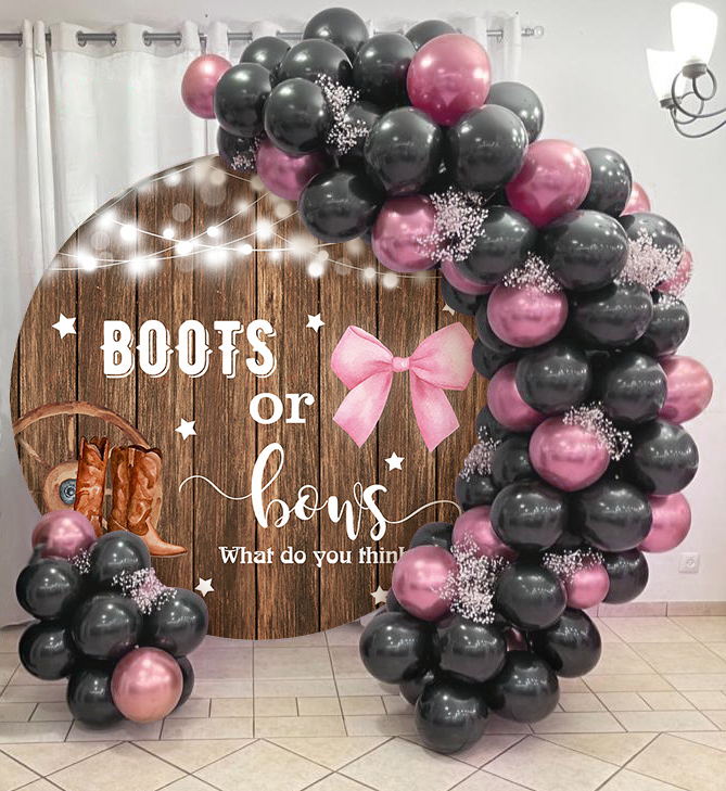 Mocsicka Boots or Bows Gender Reveal Party Round Cover-Mocsicka Party