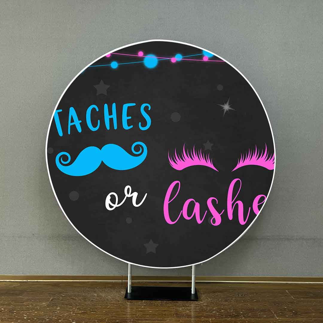 Mocsicka Staches or Lashes Gender Reveal Party Round Cover-Mocsicka Party