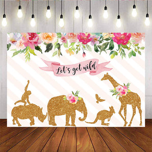 Mocsicka Let's Get Wild Safari Backdrop Golden Animals Spring Floral Background-Mocsicka Party