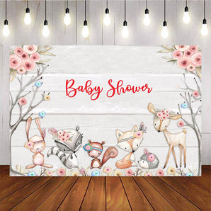 Mocsicka Wooden Floor Wild Animals Flowers Woodland Baby Shower Backdrops-Mocsicka Party