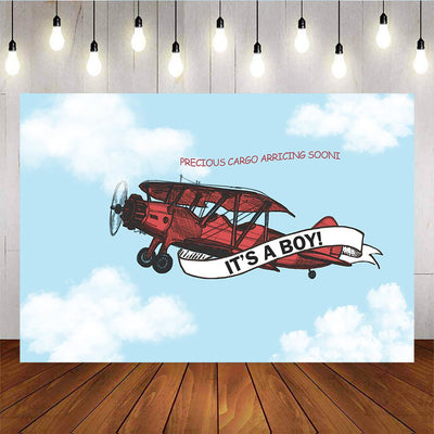 Mocsicka It's A Boy Adventure Baby Shower Backdrop Retro Plane Blue Sky Photo Background-Mocsicka Party
