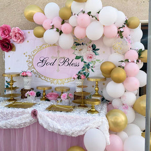 Mocsicka God Bless Newborn Backdrop Pink Flowers Gold Dots Back Drops-Mocsicka Party