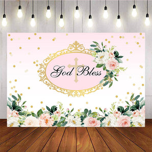 Mocsicka God Bless Newborn Backdrop Pink Flowers Gold Dots Back Drops