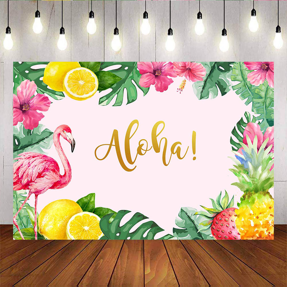 Mocsicka Flamingo Aloha Birthday Party Props Hawaii Plam Leaves Backdrop-Mocsicka Party