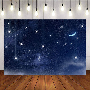 Mocsicka Blue Starry Sky Background Twinkle Stars Baby Shower Back Drop-Mocsicka Party