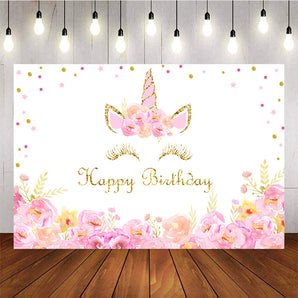 Mocsicka Unicorn Theme Birthday Party Decor Prop Flowers Gold Dots Photo Background-Mocsicka Party