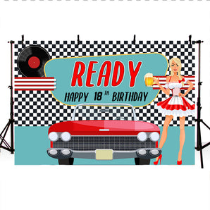 Mocsicka Happy 18th Birthday Party Decor Traffic Racing Car Photo Background