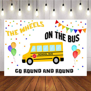 Mocsicka Traffic School Bus Birthday Backdrop Colorful Dots and Balloons Photo Background-Mocsicka Party