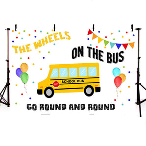 Mocsicka Traffic School Bus Birthday Backdrop Colorful Dots and Balloons Photo Background