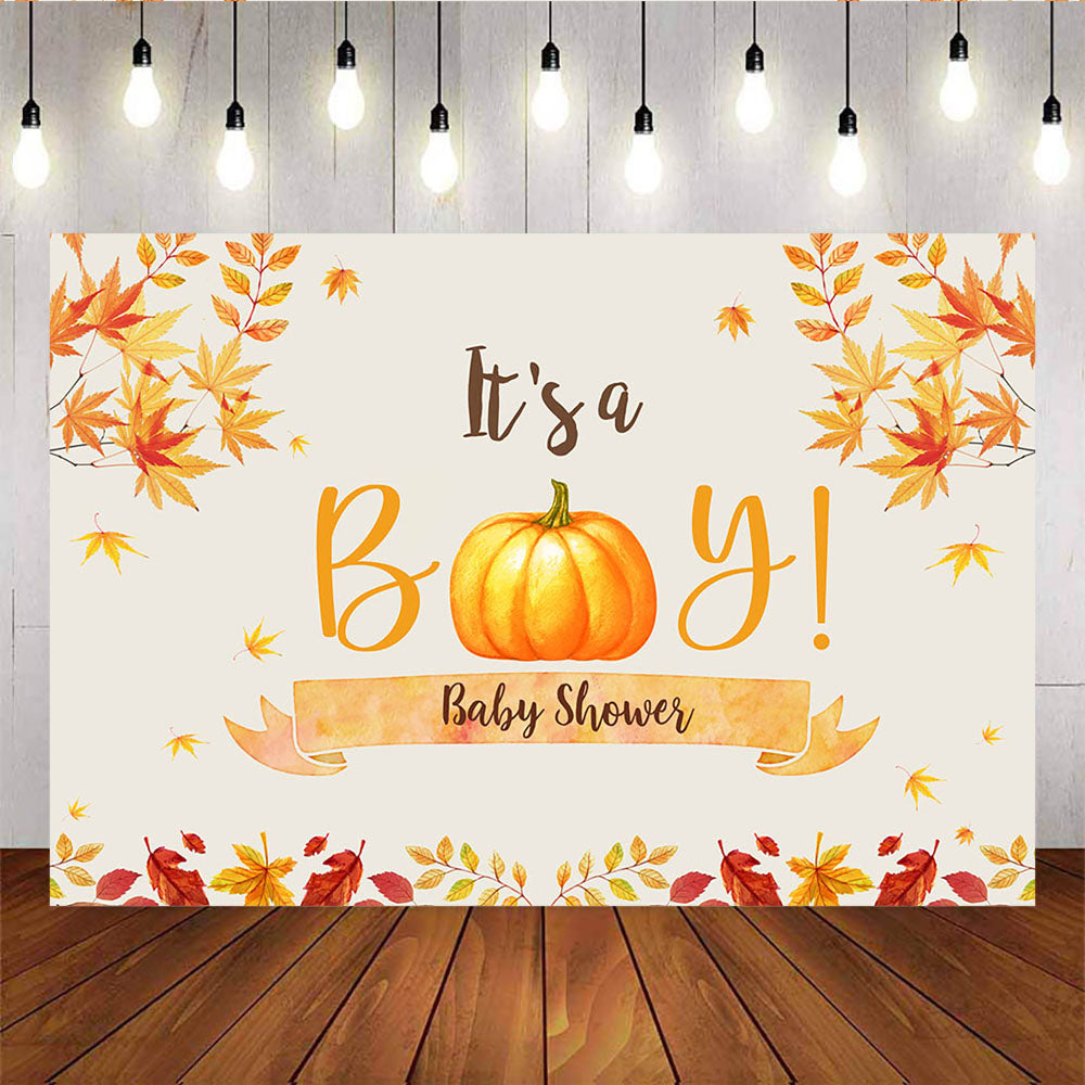 Mocsicka It's a Boy Baby Shower Backdrop Maple Leaves and Pumpkins Background-Mocsicka Party