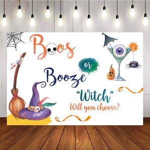 Mocsicka Boos or Booze Gender Reveal Backdrop Wizard Hat and Broom Baby Shower Background-Mocsicka Party