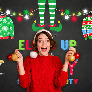 Mocsicka Elfed Up Ugly Sweater Party Backdrop Children's Party Decor Banners-Mocsicka Party