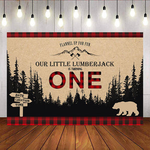 Mocsicka Lumberjack Red Plaid Backdrop 1st Birthday Party Decoration Prop-Mocsicka Party