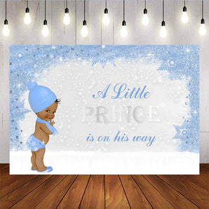 Mocsicka A Little Prince is on His Way Winter Snowflakes Baby Shower Backdrops-Mocsicka Party