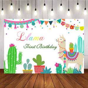 Mocsicka Llama First Birthday Party Supplies Mexican Style Cactus Backdrop-Mocsicka Party