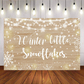Mocsicka Witer Little Snowflakes Wooden Floor Baby Shower Photo Backdrop-Mocsicka Party