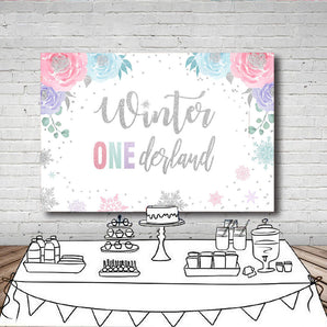 Mocsicka Winter Onederland Sliver Snowflakes and Flowers Baby Shower Backdrop