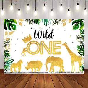 Mocsicka Golden Wild One Animals and Plam Leaves Birthday Party Backdrop-Mocsicka Party