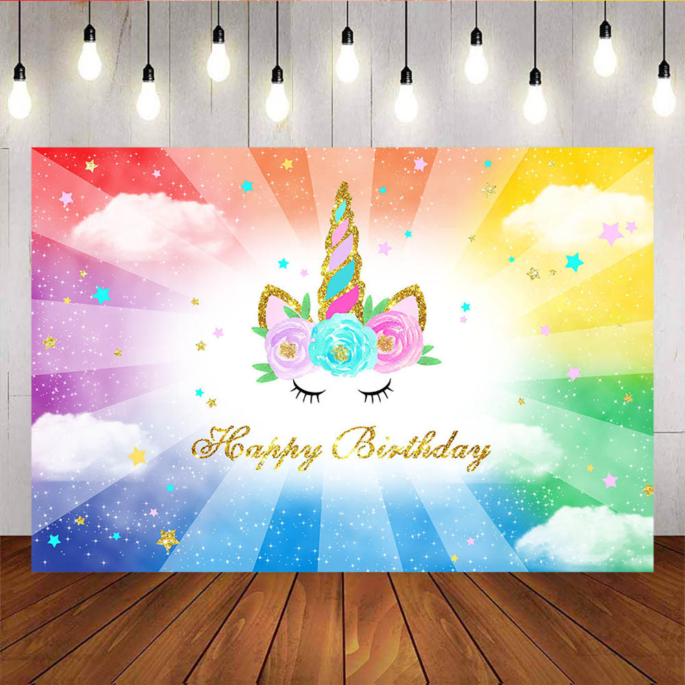 Mocsicka Colorful Unicorn Little Stars and Sky Background Birthday Party Decoration-Mocsicka Party