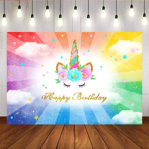 Mocsicka Colorful Unicorn Little Stars and Sky Background Birthday Party Decoration-Mocsicka Party