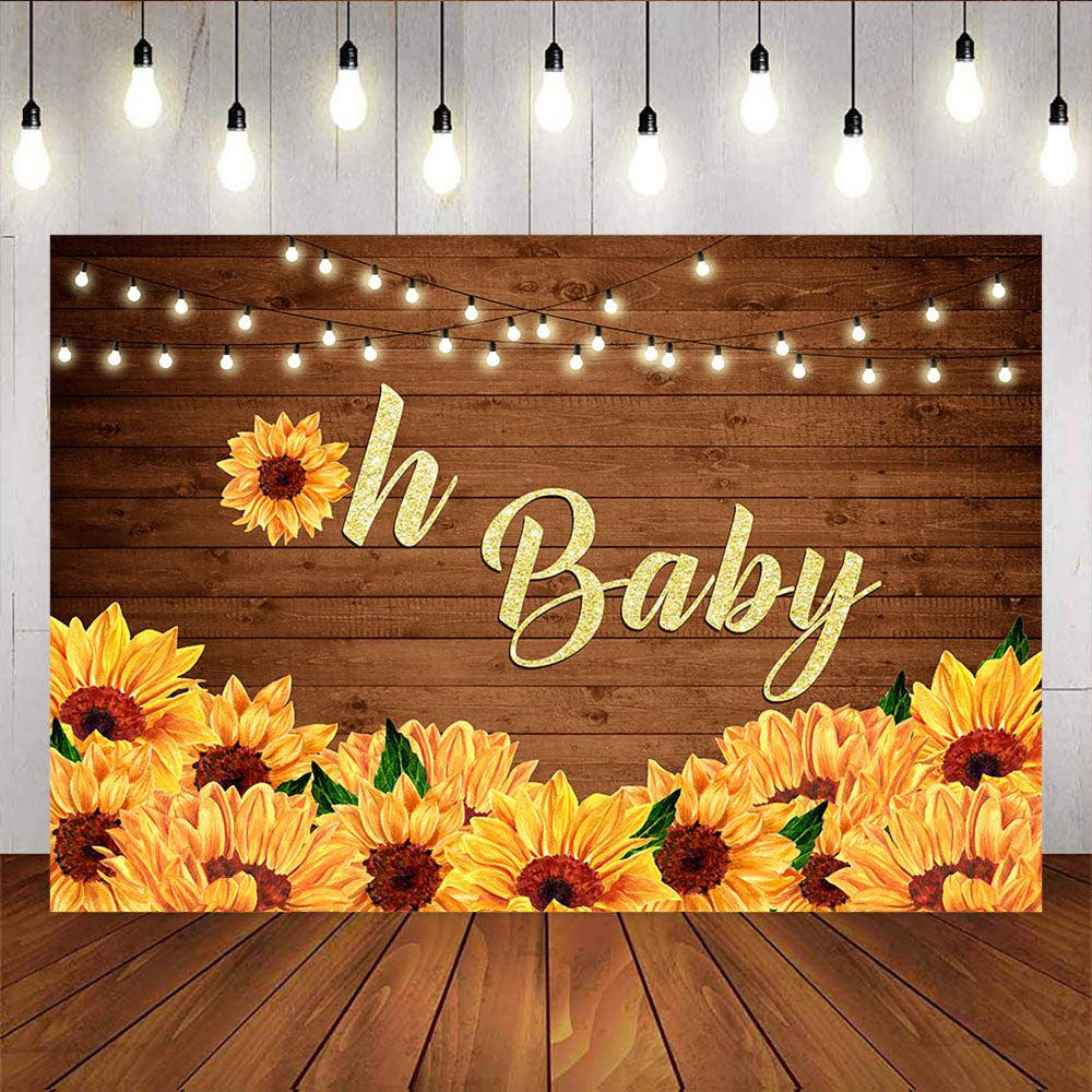 Mocsicka Sunflowers Oh Baby Backdrop Wooden Floor Baby Shower Party Decor-Mocsicka Party