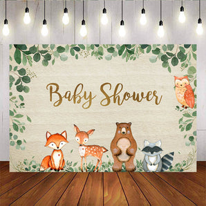 Mocsicka Woodland Cartoon Animals Green Leaves Baby Shower Back Drops-Mocsicka Party