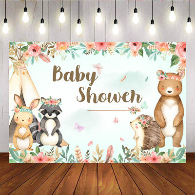 Mocsicka Watercolor Flowers Little Animals Woodland Baby Shower Background-Mocsicka Party