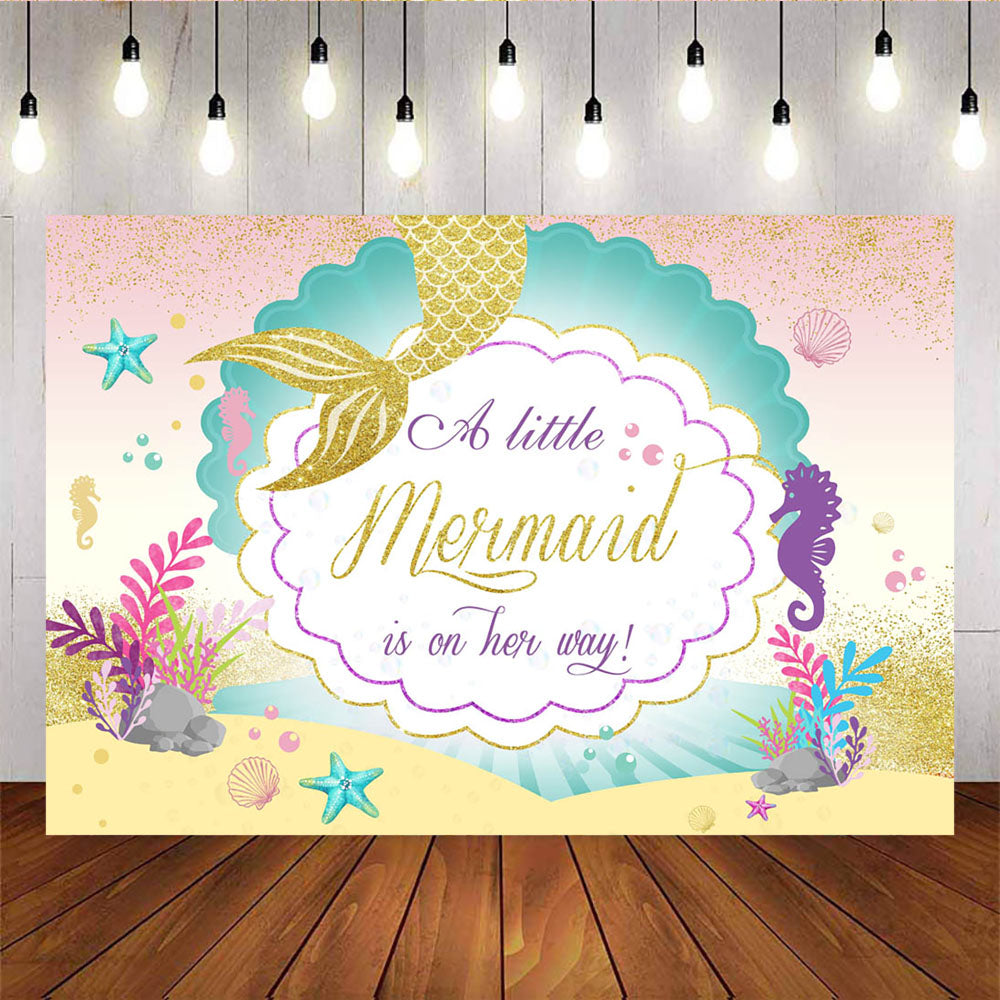 Mocsicka Golden Mermaid Baby Shower Backdrop Custom Newborn Background-Mocsicka Party