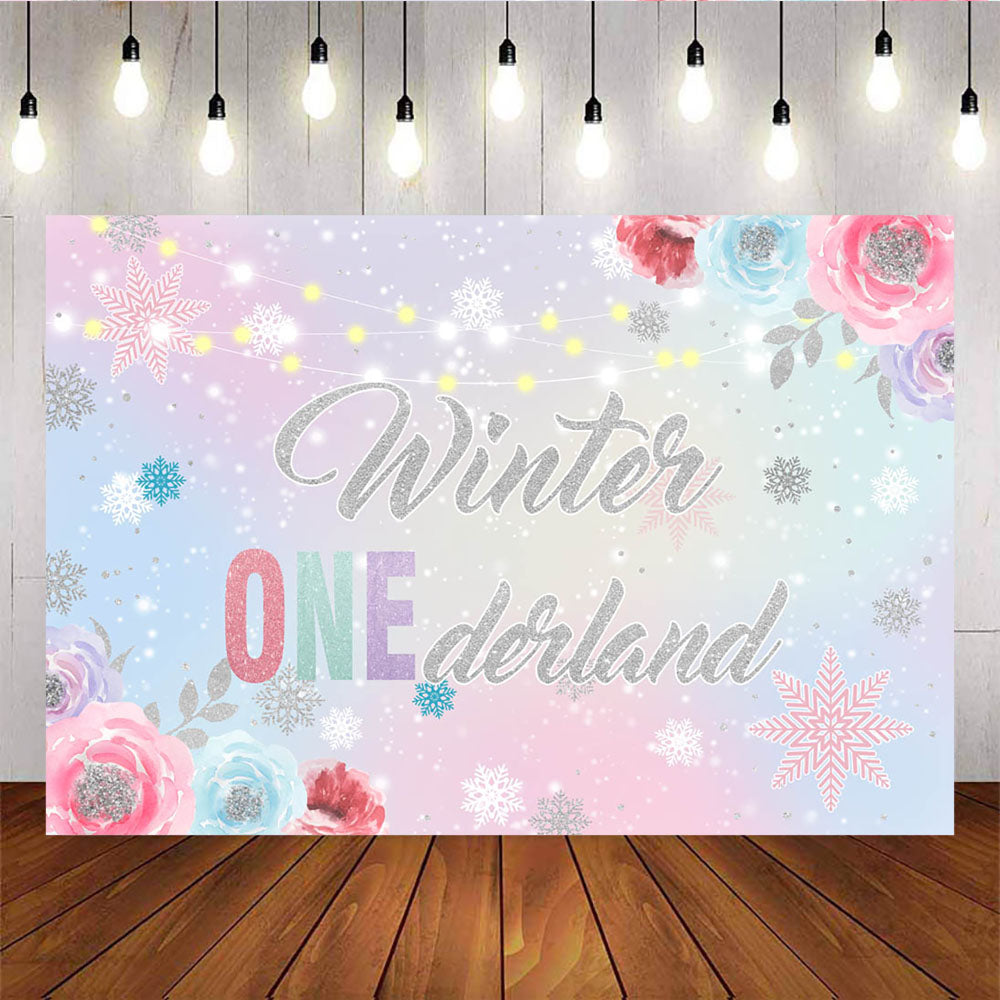 Mocsicka Winter Onederland Multicolored Snowflakes and Flowers Baby Shower Backdrop-Mocsicka Party